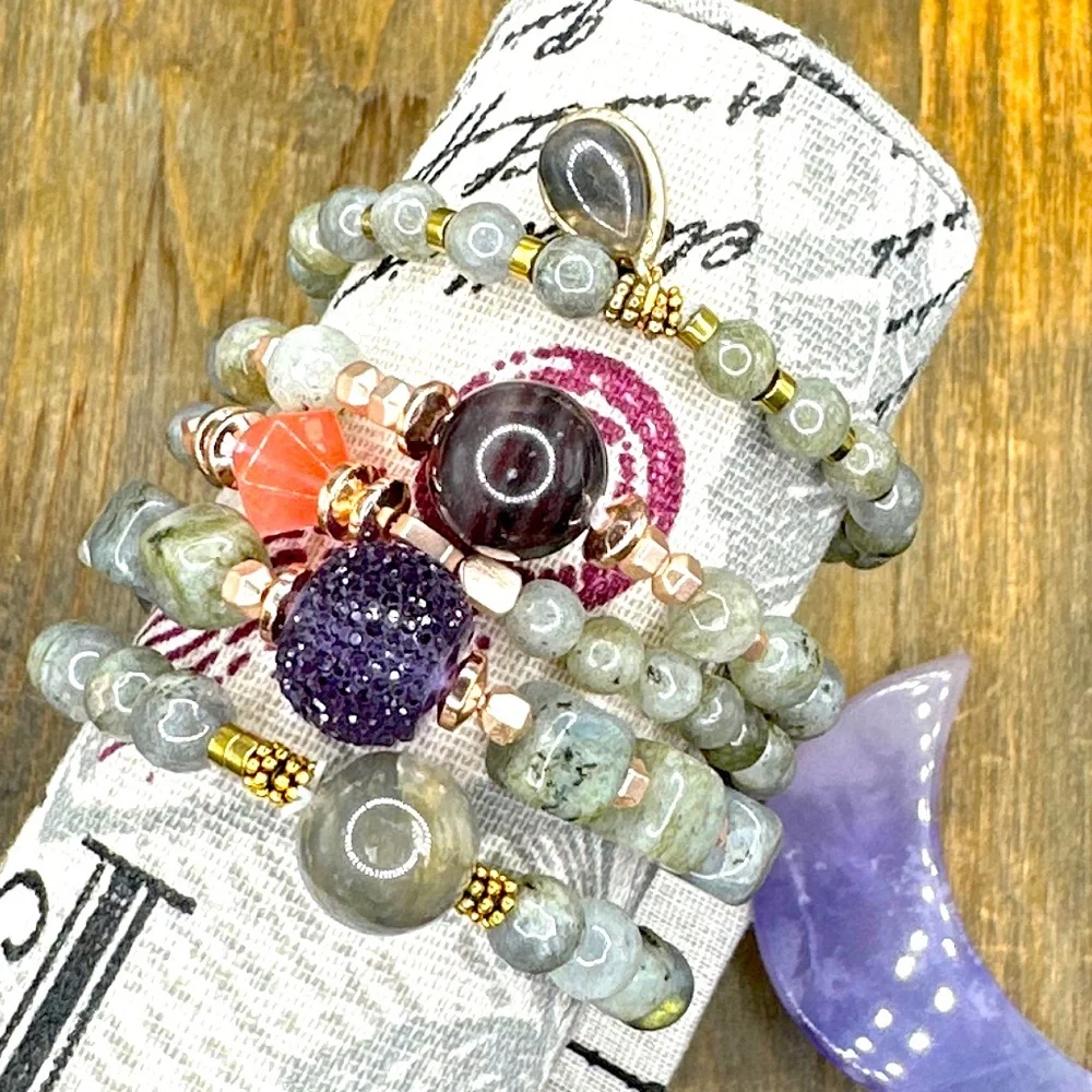 Black Agate rose hematite labradorite dainty beaded bracelet/protection empaths - Picture 2 of 5